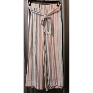 Bella Dahl Womens Small Pastel Striped Pants Pull On Belted Wide‎ Fringe Leg